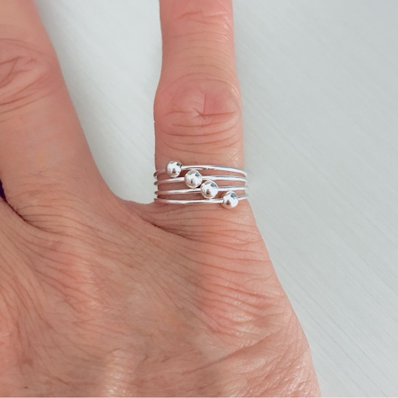 Sterling Silver Wire Bands Toe Ring with Sliding Balls, Delicate Bead Jewelry - Picture 3 of 8